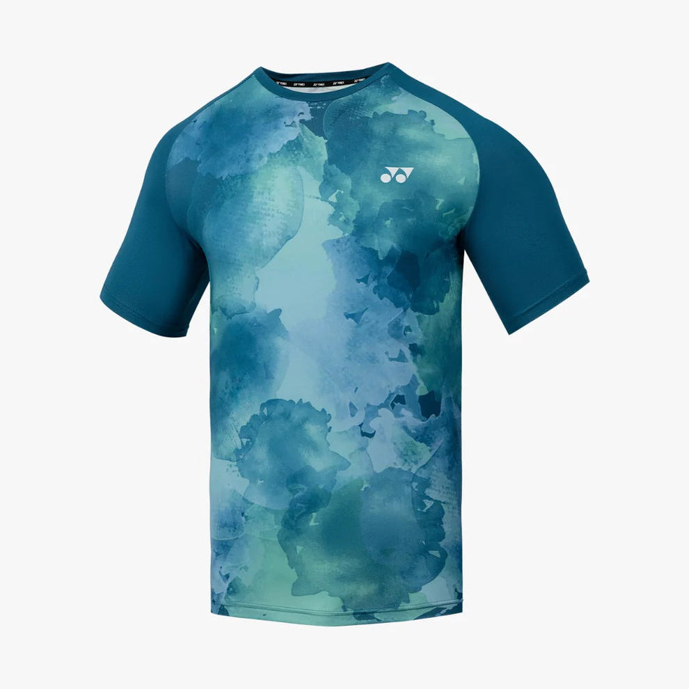 Blue and green patterned shirt on a white background